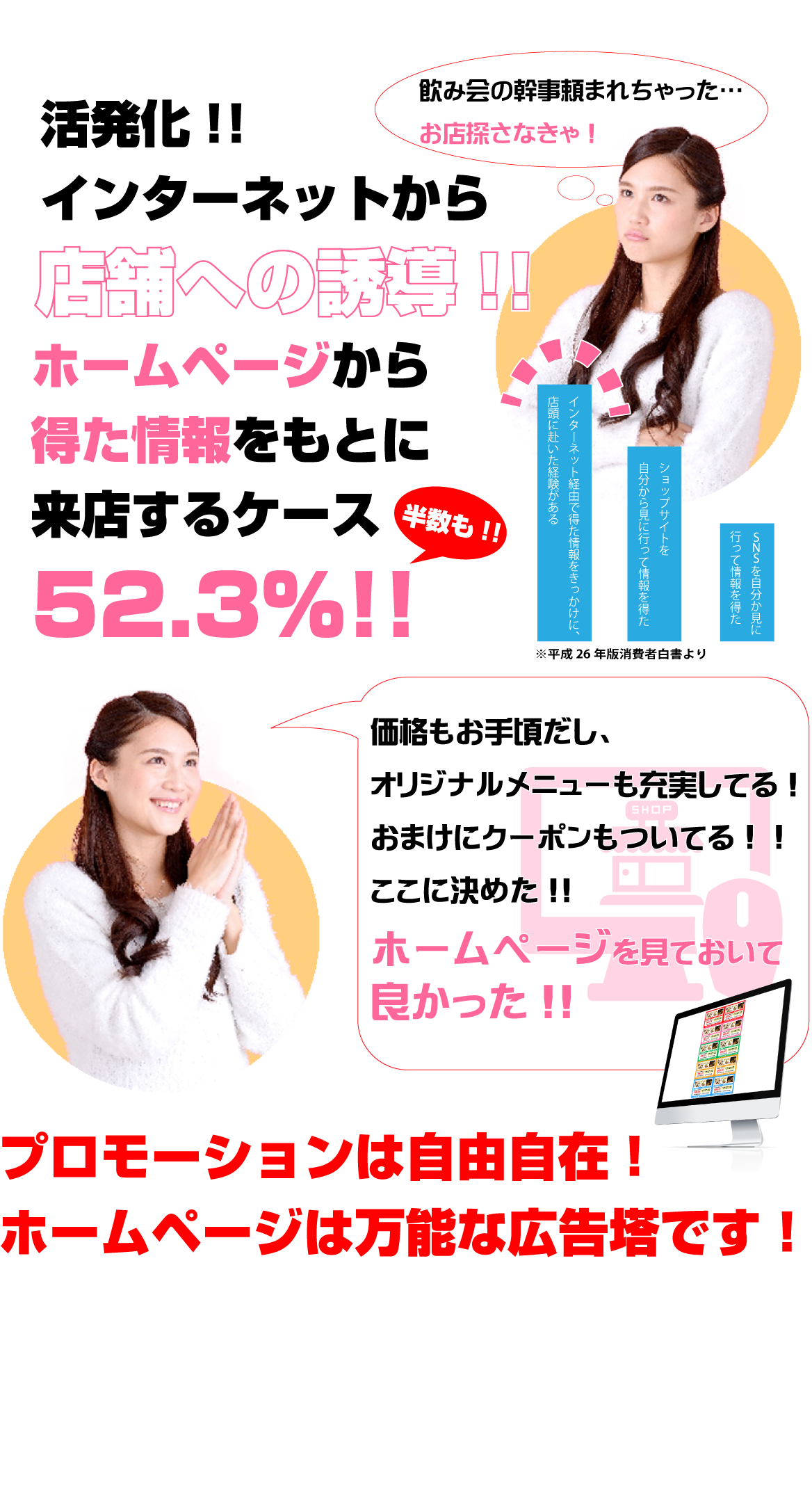 プロモーションは自由自在！ホームページは広告塔です！